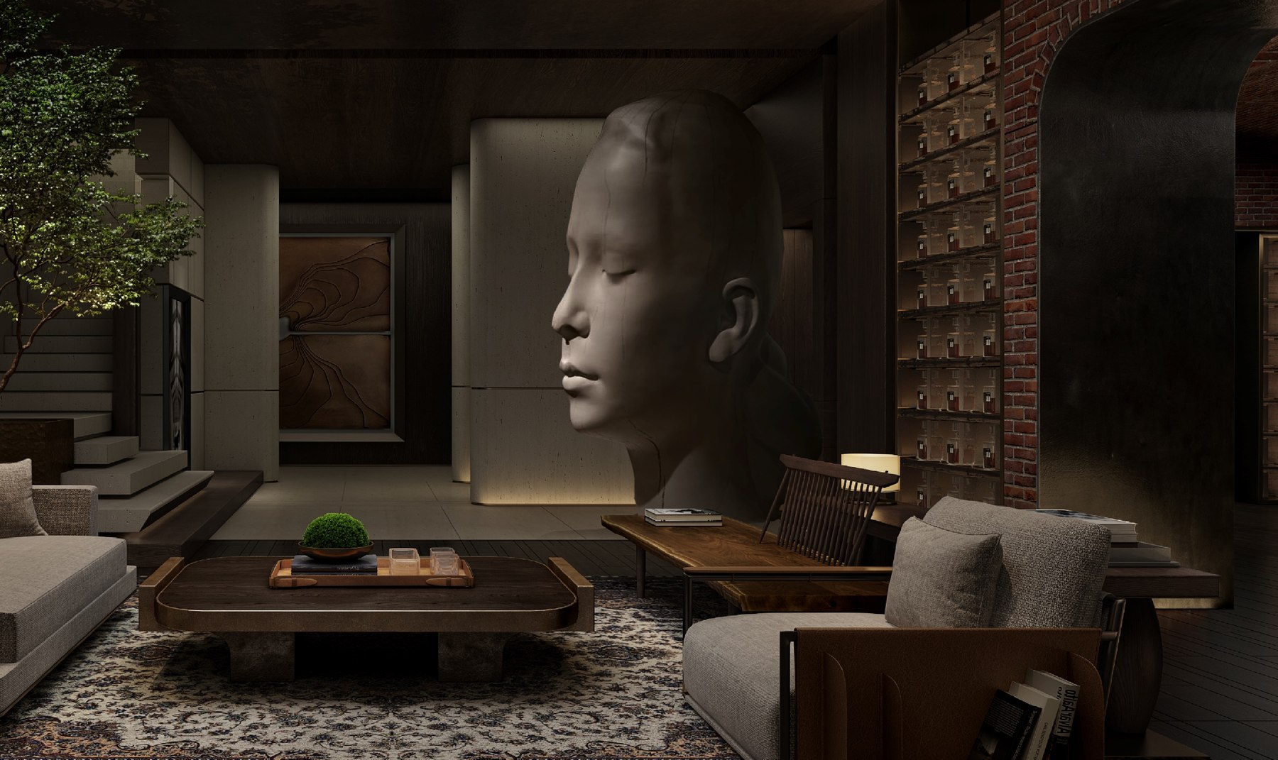 Dramatic hillside estate lounge design study